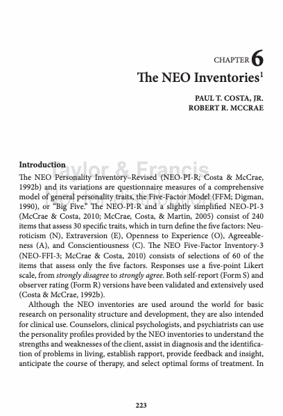 The Revised NEO Personality Inventory (NEO-PI-R)